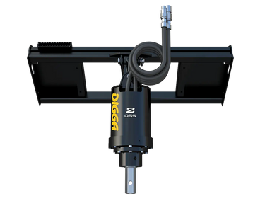 A close-up photo of a skid-steer auger attachment with the words “DIGGA” and prominently displayed.